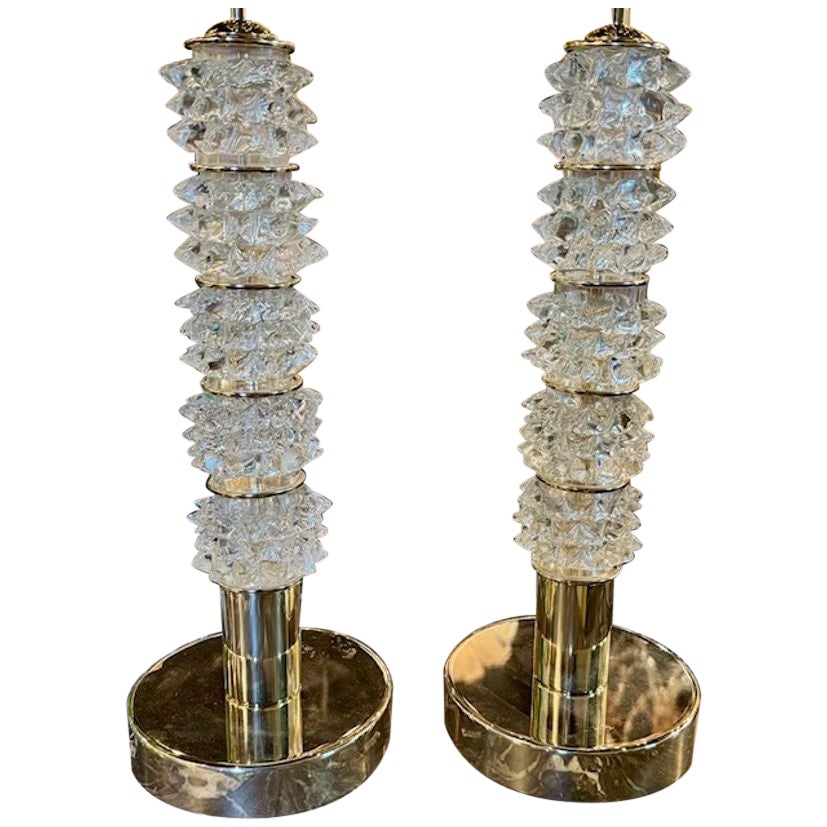 Pair of Rostri Murano Glass Lamps For Sale