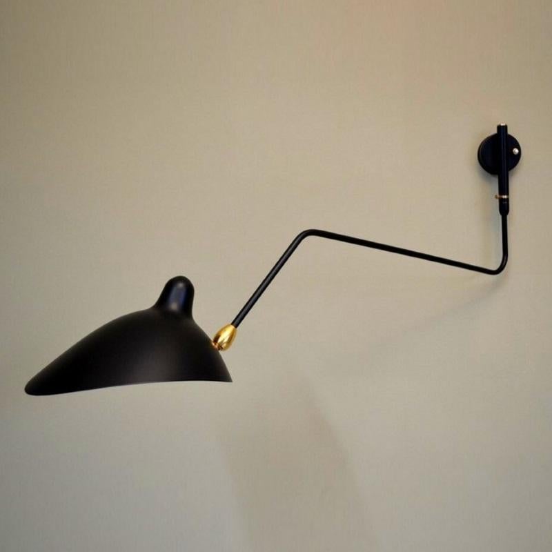 Mid-Century Modern Pair of Rotating One Arm Curved Sconces by Serge Mouille in Black - in Stock!