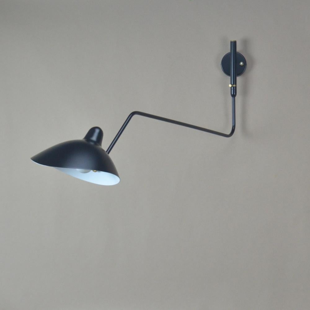 French Serge Mouille - Pair of Rotating Sconces with 1 Curved Arm in Black - IN STOCK! For Sale
