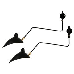 Pair of Rotating One Arm Curved Sconces by Serge Mouille in Black - in Stock!