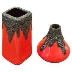 Coppia di vasi in ceramica di Roth Keramik della Germania Occidentale con smalto rosso e nero