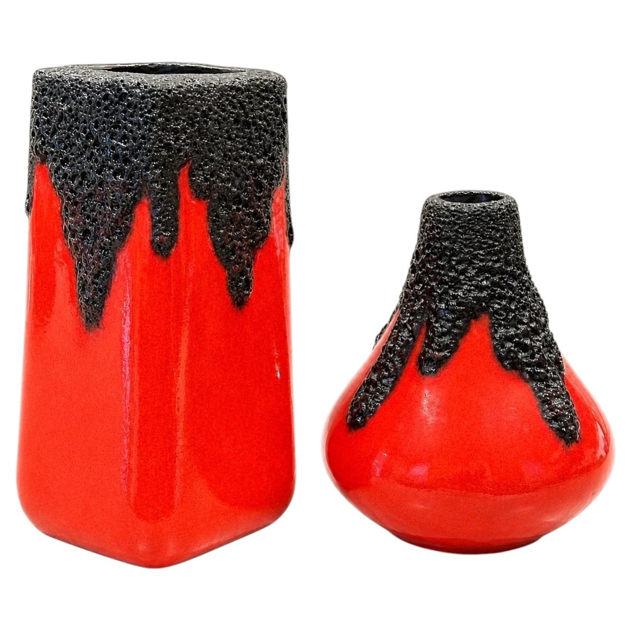 Pair of Roth Keramik West German Fat Lava Ceramic Vases in Red and Black Glaze