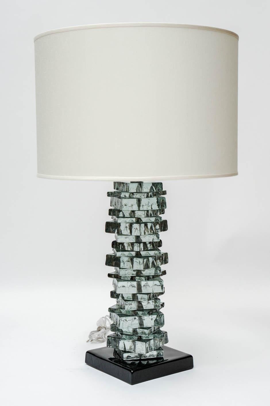 Mid-Century Modern Pair of Rough Cut Edges Murano Glass Table Lamps