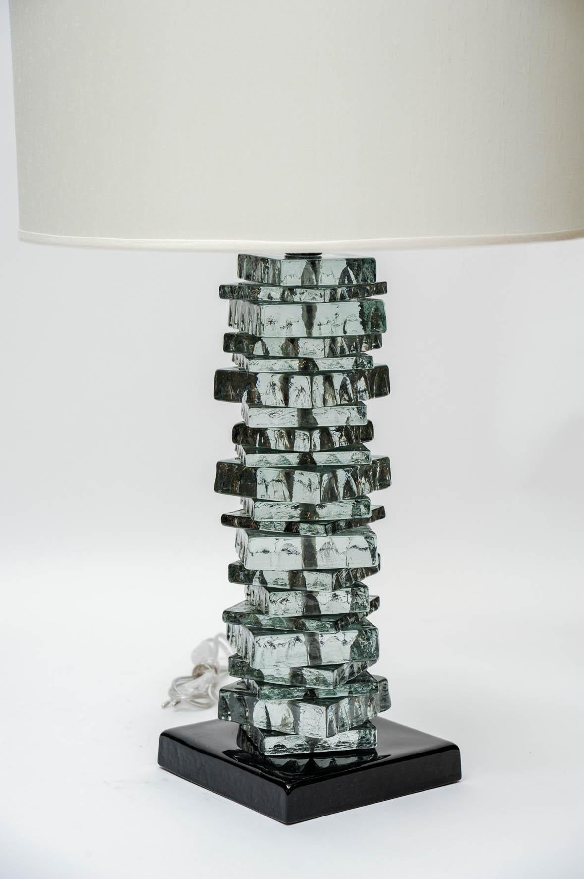Italian Pair of Rough Cut Edges Murano Glass Table Lamps