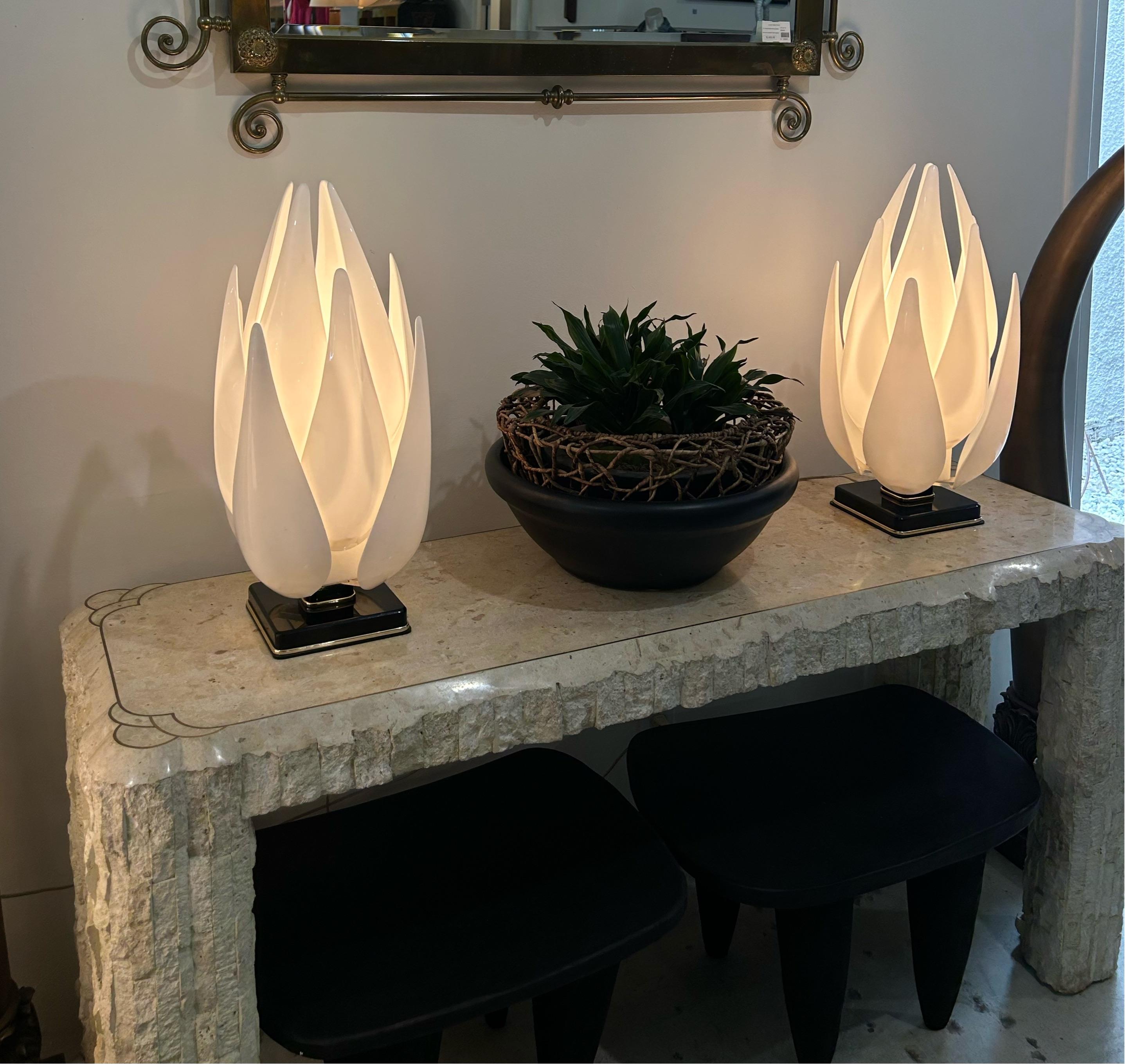 Pair of Rougier Large Tulip Table Lamps In Good Condition In Los Angeles, CA