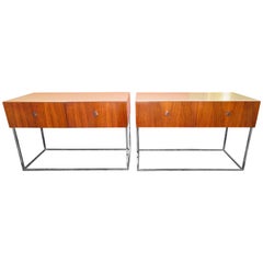 Pair of Rougier Rosewood Two-Drawer Chrome Base Nightstands Mid-Century Modern