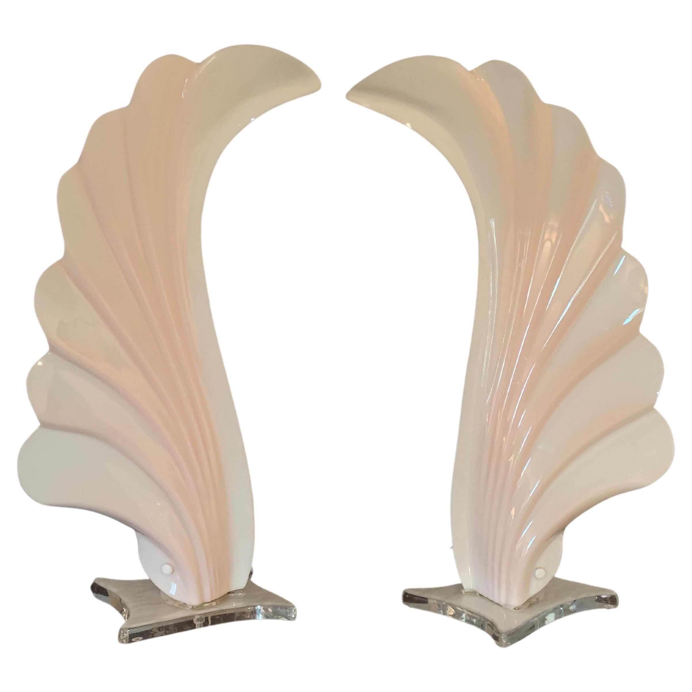 Pair of Rougier Style Acrylic Lamps in White and Peach For Sale