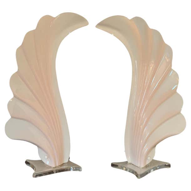 Pair of Rougier Style Acrylic Lamps in White and Peach For Sale at 1stDibs