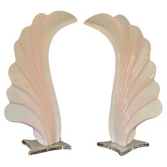 Pair of Rougier Style Acrylic Lamps in White and Peach