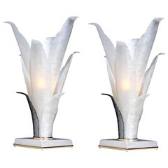 Pair of Rougier Style White Marbled Acrylic Floral Tulip Table Lamps