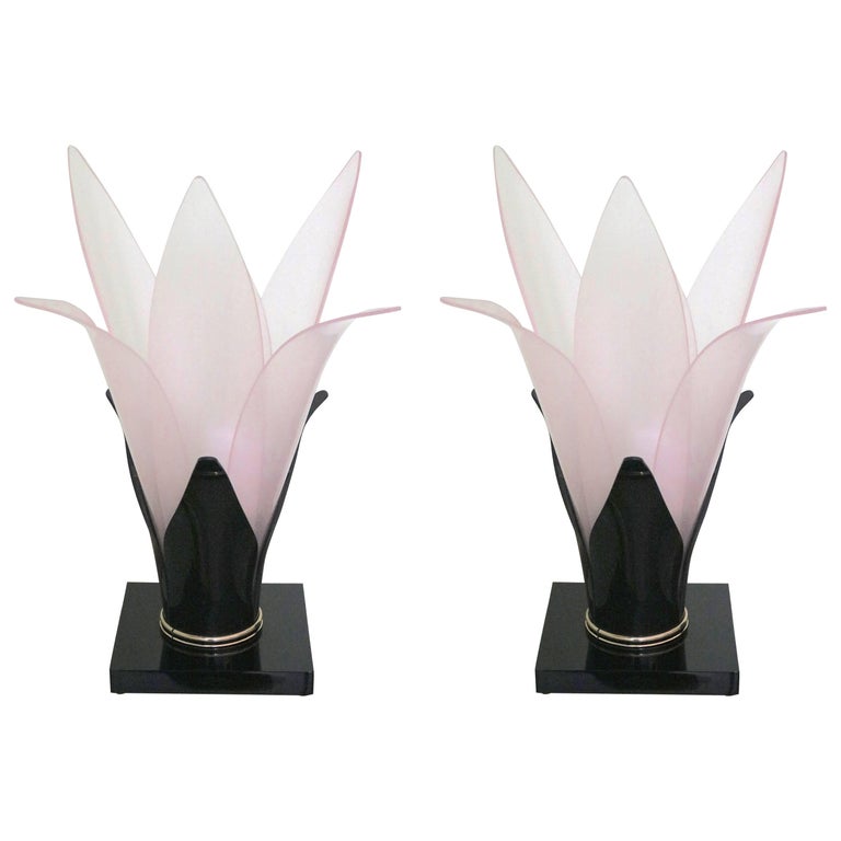 Pair Of Rougier Tulip Lamps Rare Coloration Pink And Black For Pair Of Rougier Tulip Lamps Rare Coloration Pink And Black For