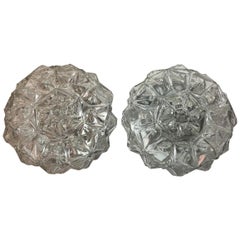 Pair of Round 1960s Geometric Glass Structure Flush Mount or Sconces
