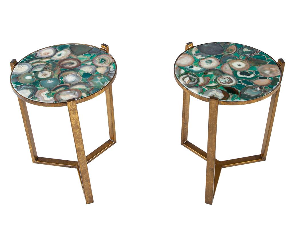 Pair of Round Agate Top Accent Tables For Sale 4