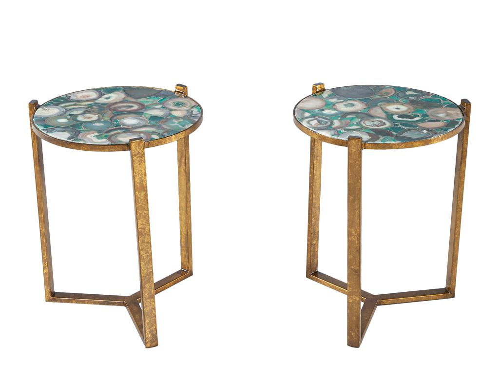 Pair of Round Agate Top Accent Tables For Sale 7