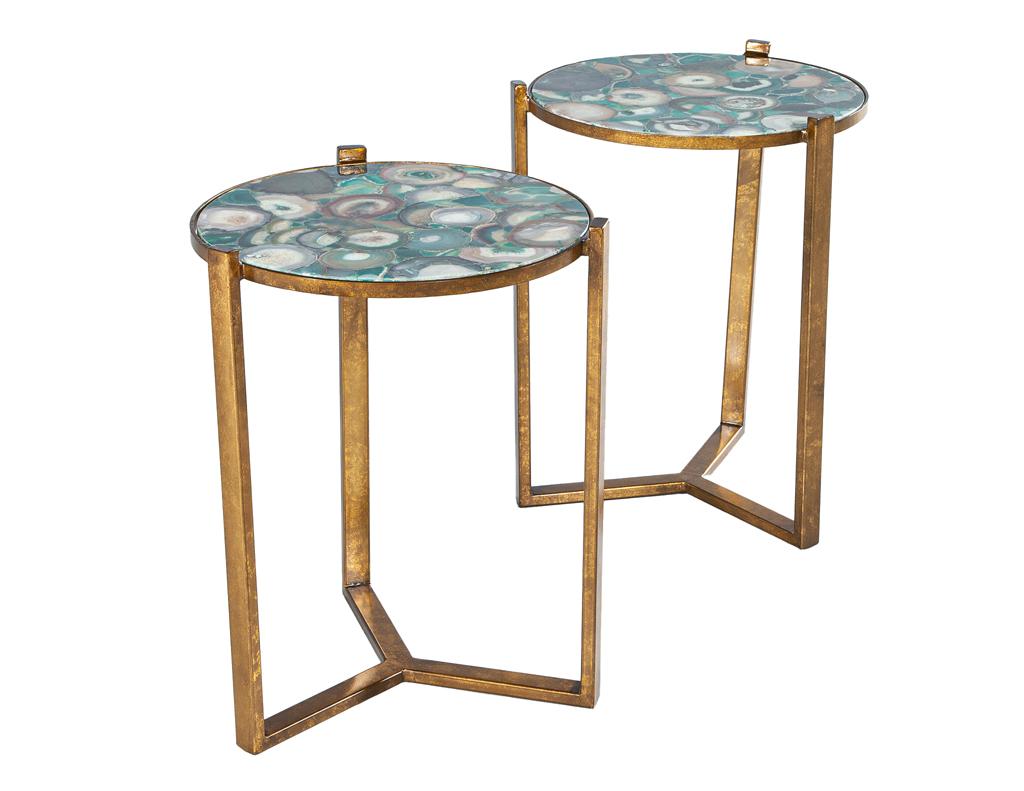 Pair of Round Agate Top Accent Tables For Sale 8