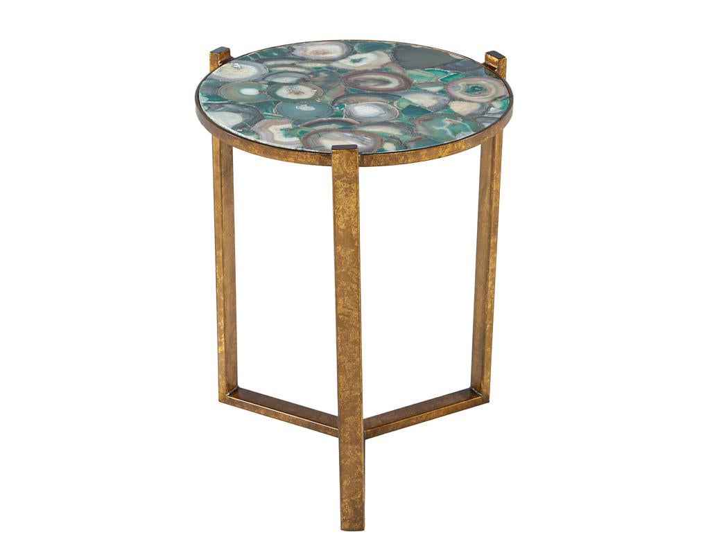 Pair of Round Agate Top Accent Tables In Good Condition For Sale In North York, ON