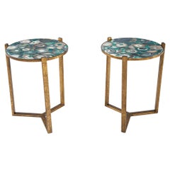 Pair of Round Agate Top Accent Tables