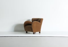 Pair of Round Arm Lounge Chairs, Newly Upholstered in Pure Mohair