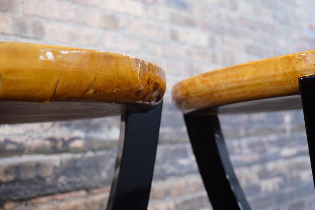 Wood Pair of Round Art Deco  Burlwood and Ebonized Side Tables