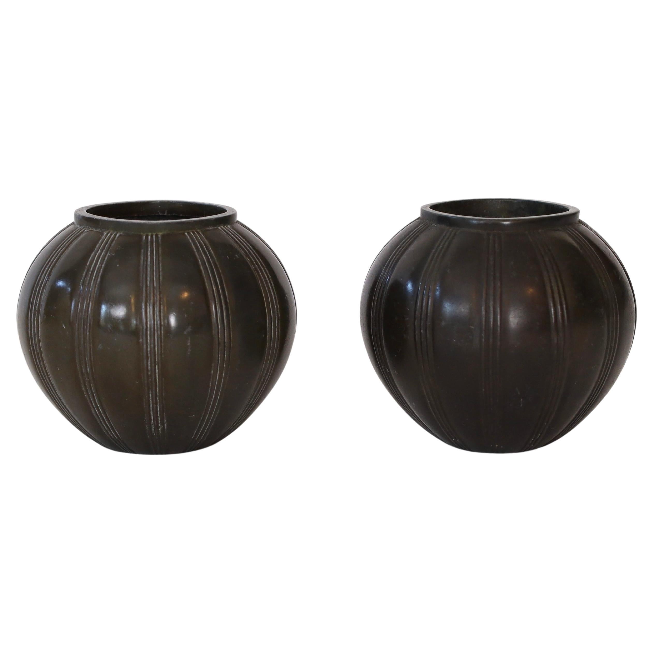 Pair of Round Art Deco Vases by Just Andersen, 1930s, Denmark For Sale