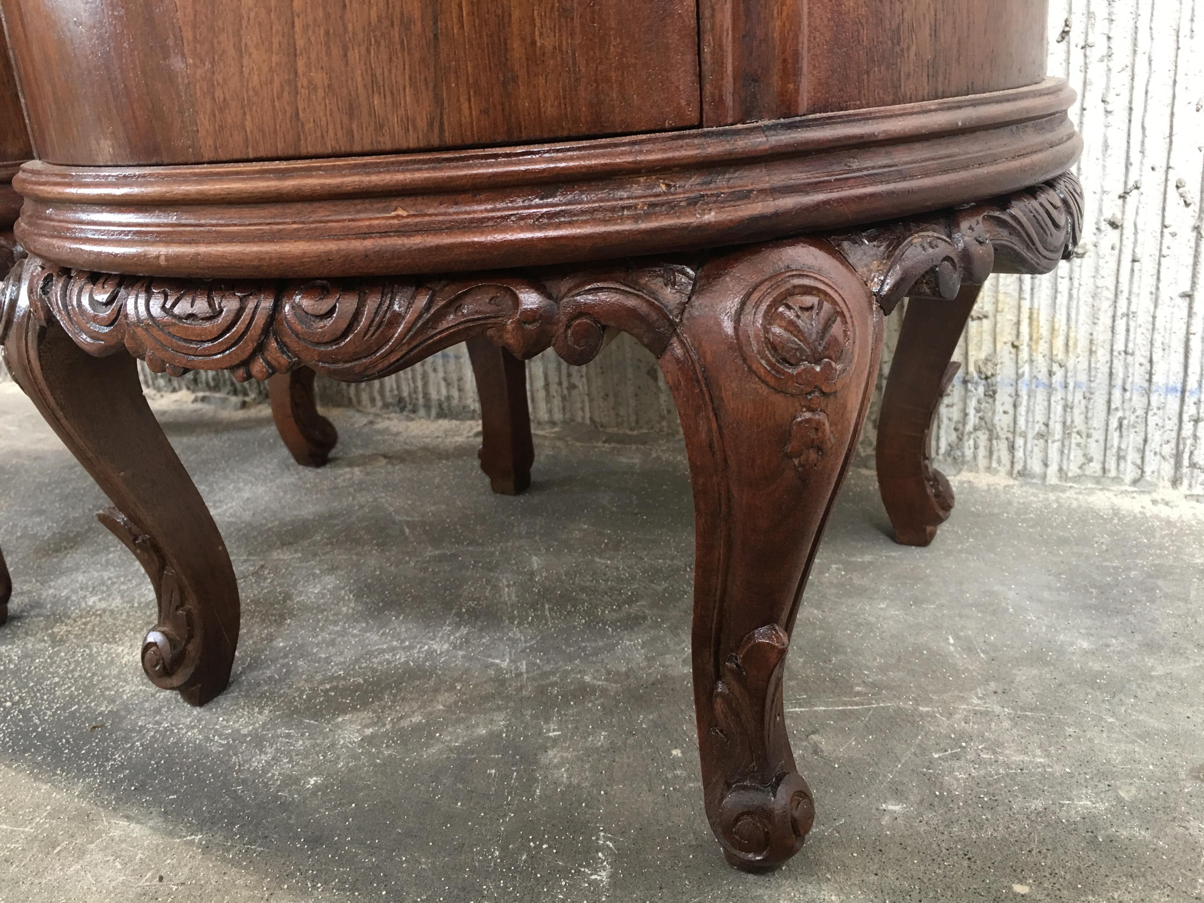 Pair of Round Art Deco Walnut Nightstands with Door and One Hidden Drawer 7