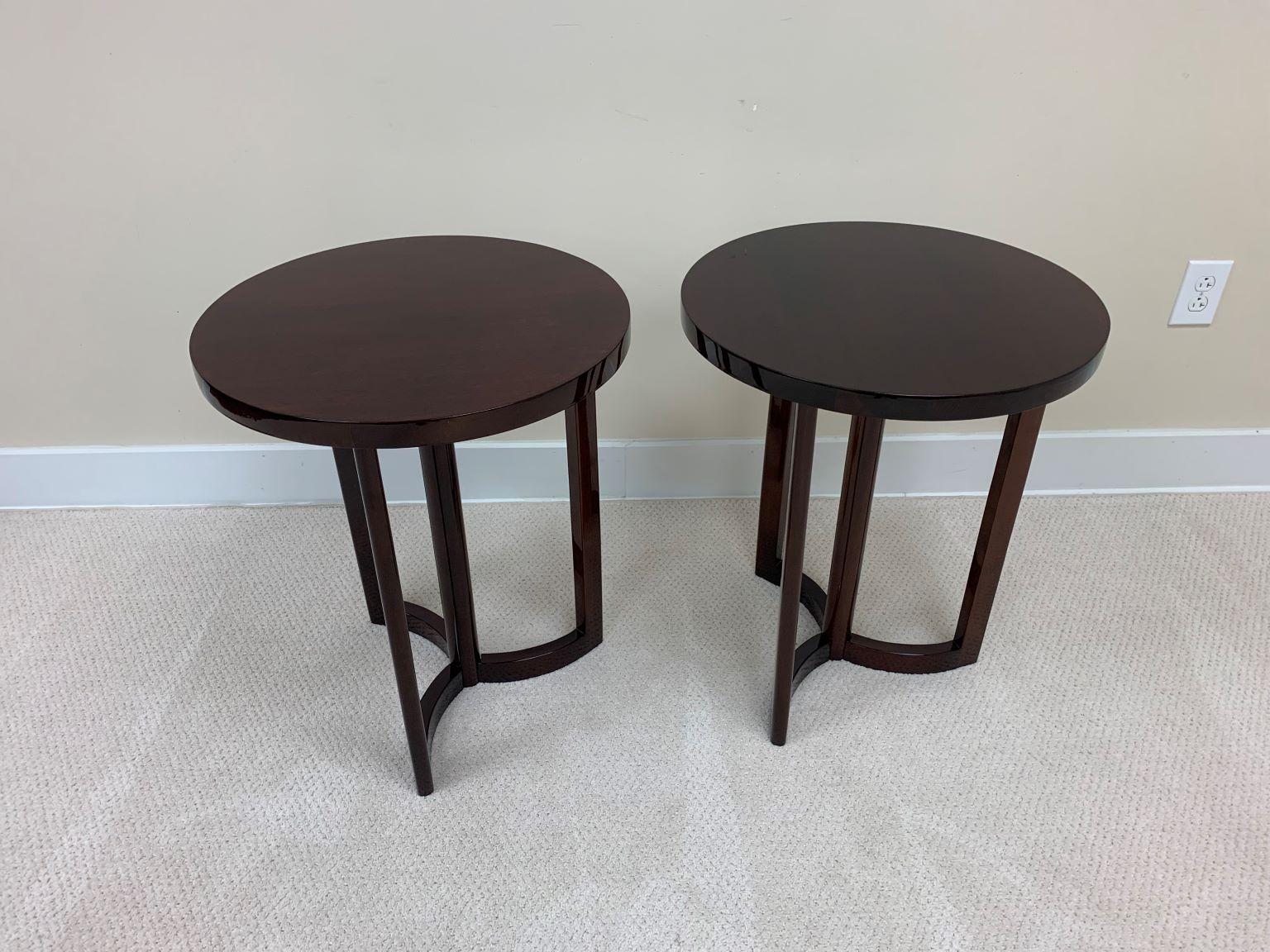 Pair of Round Art Deco Walnut Side or End Tables American C.1940’s 5