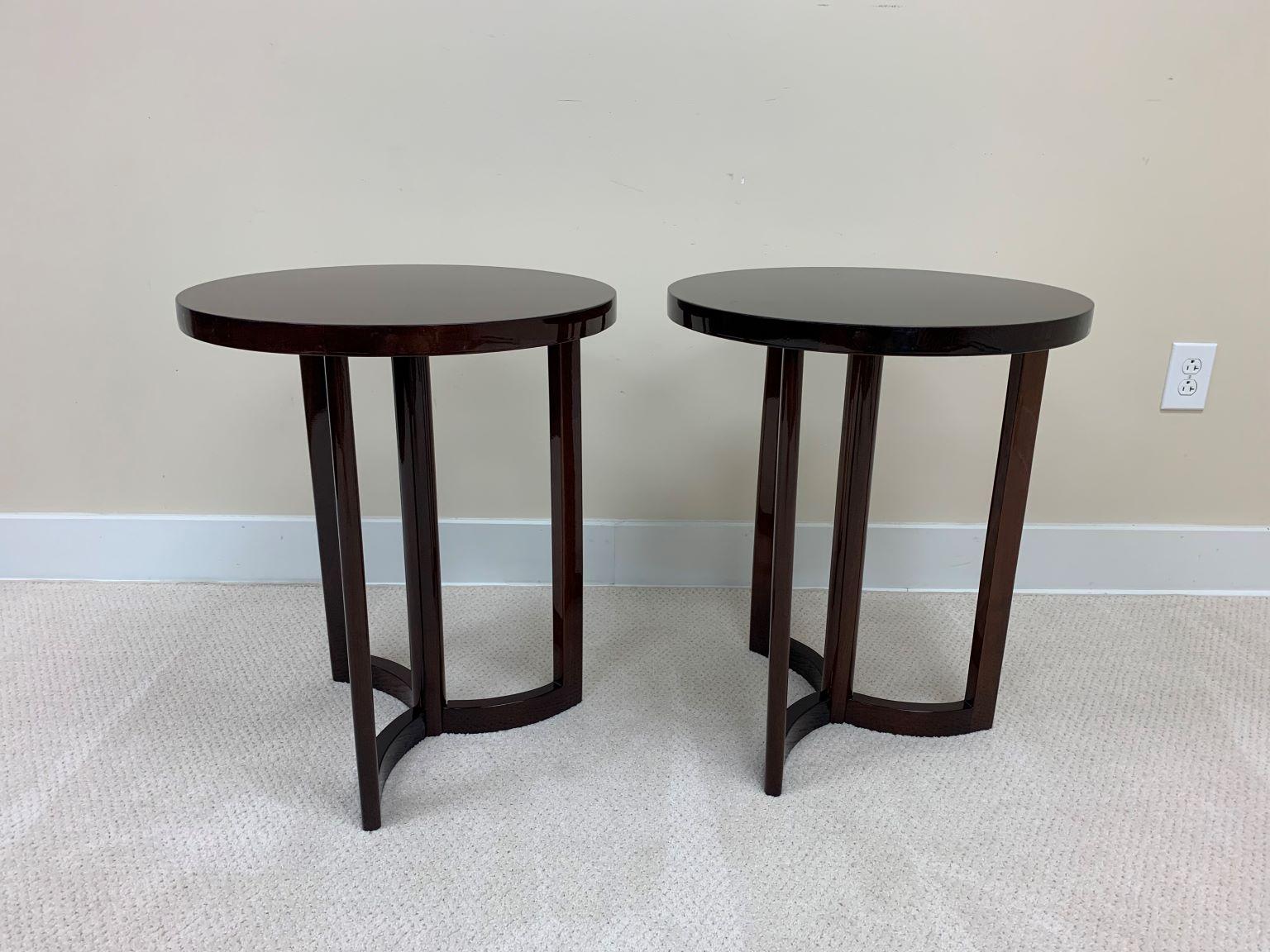 Pair of Round Art Deco Walnut Side or End Tables American C.1940’s For Sale 6