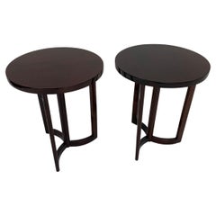 Vintage Pair of Round Art Deco Walnut Side or End Tables American C.1940’s