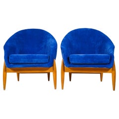 Pair of Round Back Armchairs with Solid Beechwood Legs