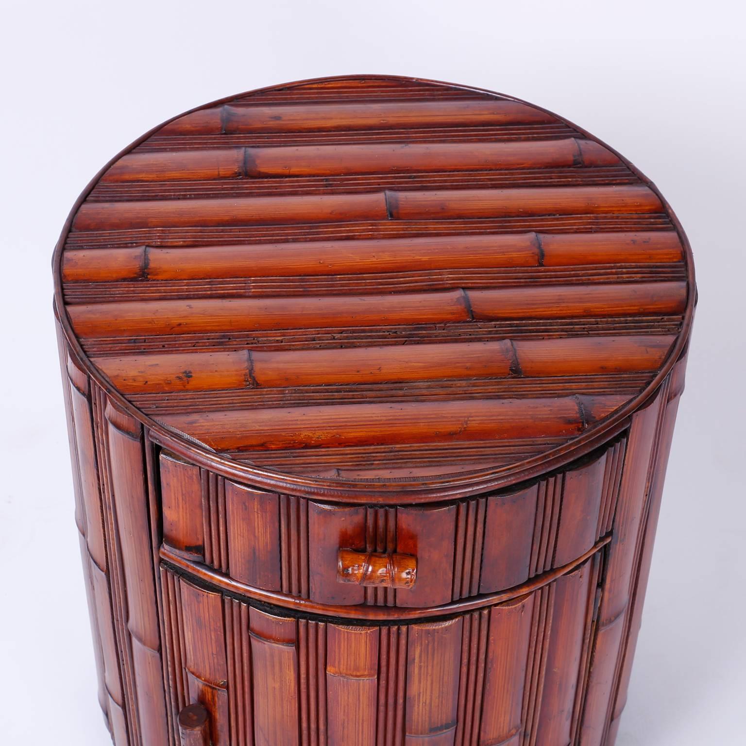 Anglo-Indian Pair of Round Bamboo End Tables