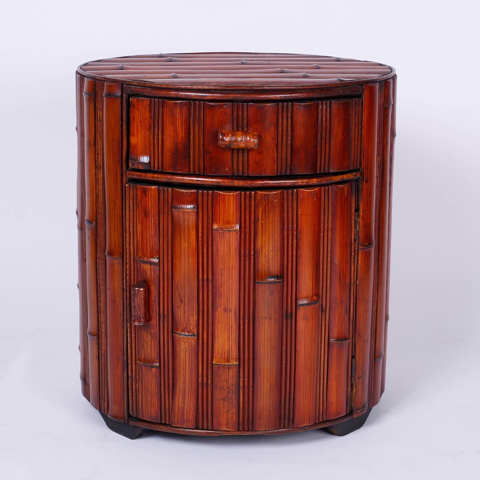 Pair of Round Bamboo End Tables In Excellent Condition In Palm Beach, FL