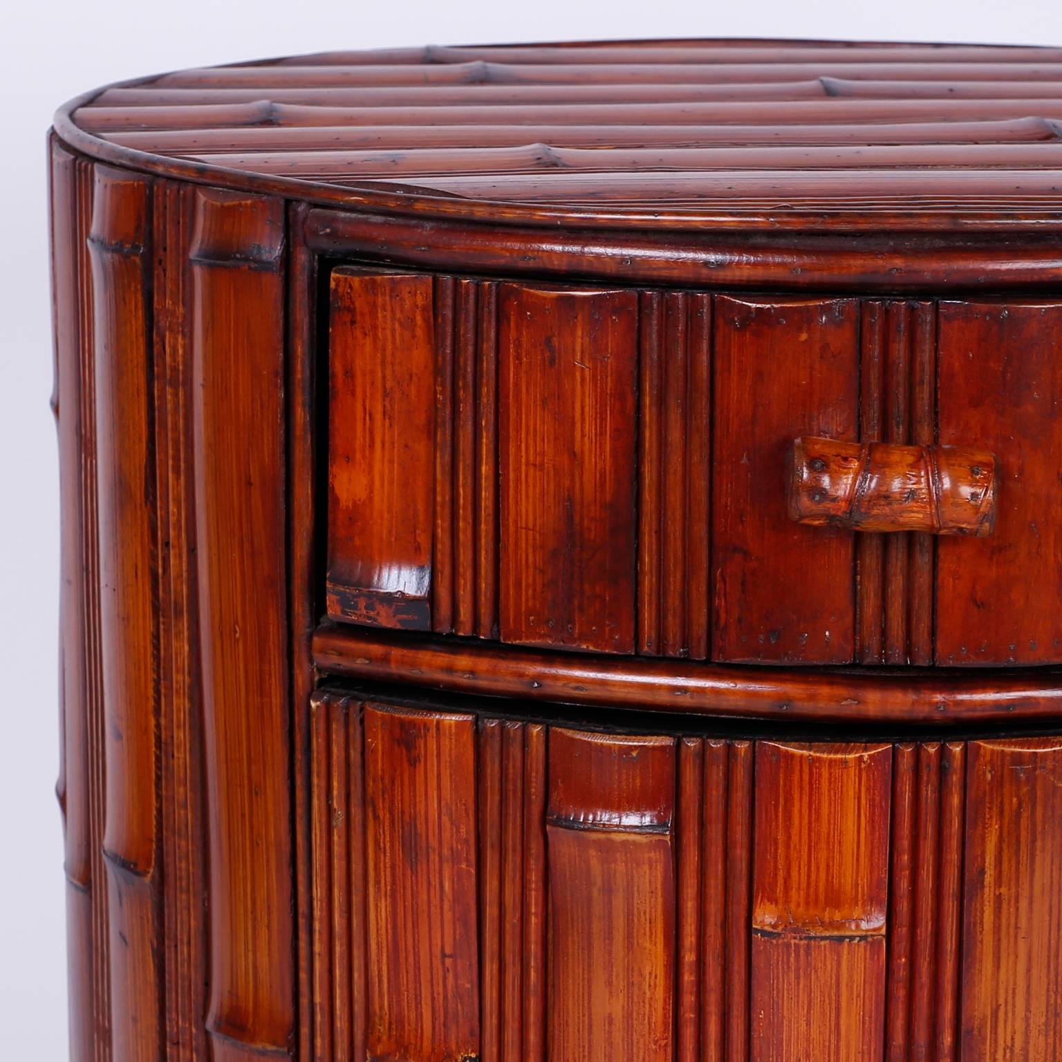 20th Century Pair of Round Bamboo End Tables