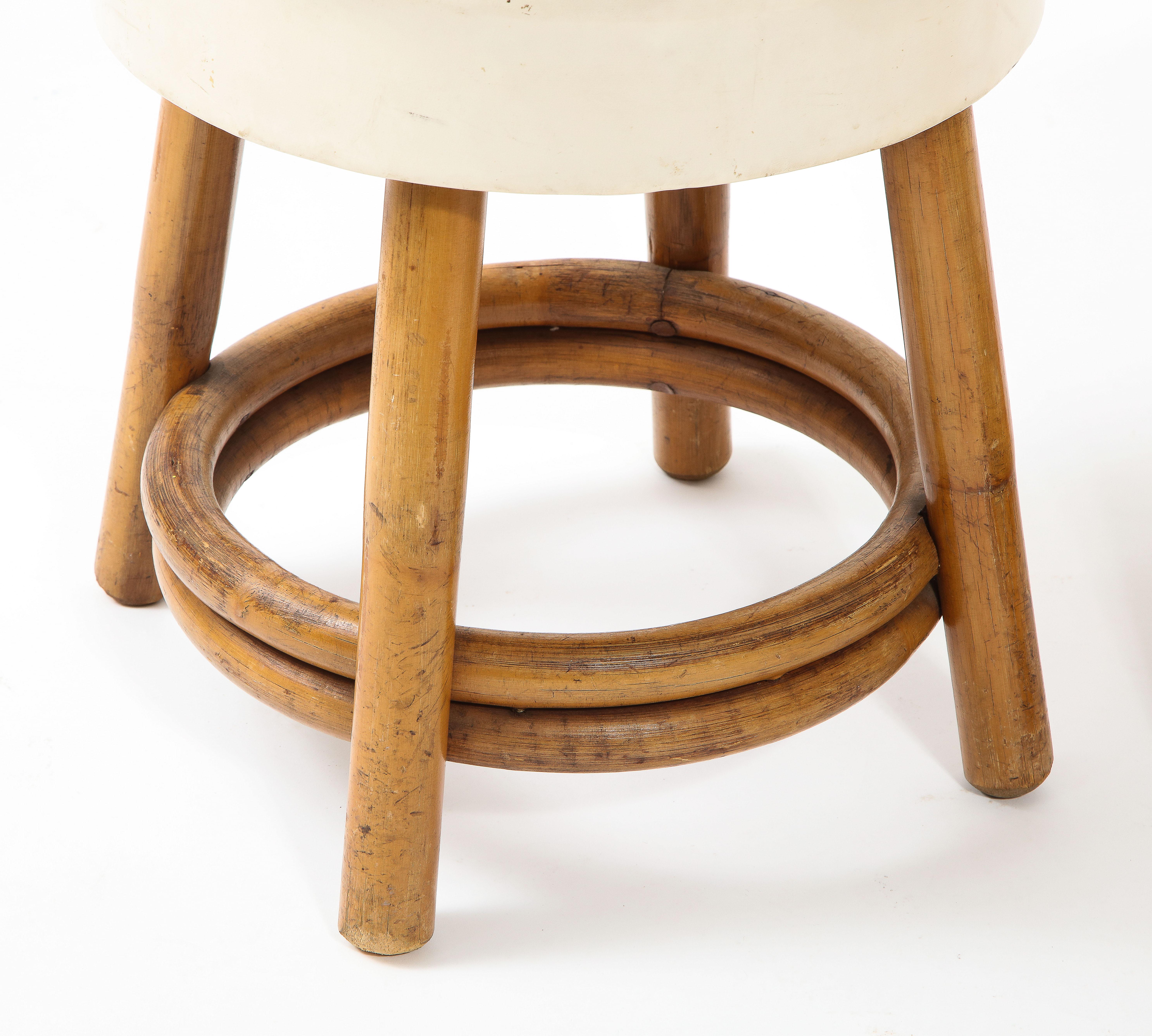 Pair of Round Bamboo Stools, USA 1960's In Good Condition In New York, NY