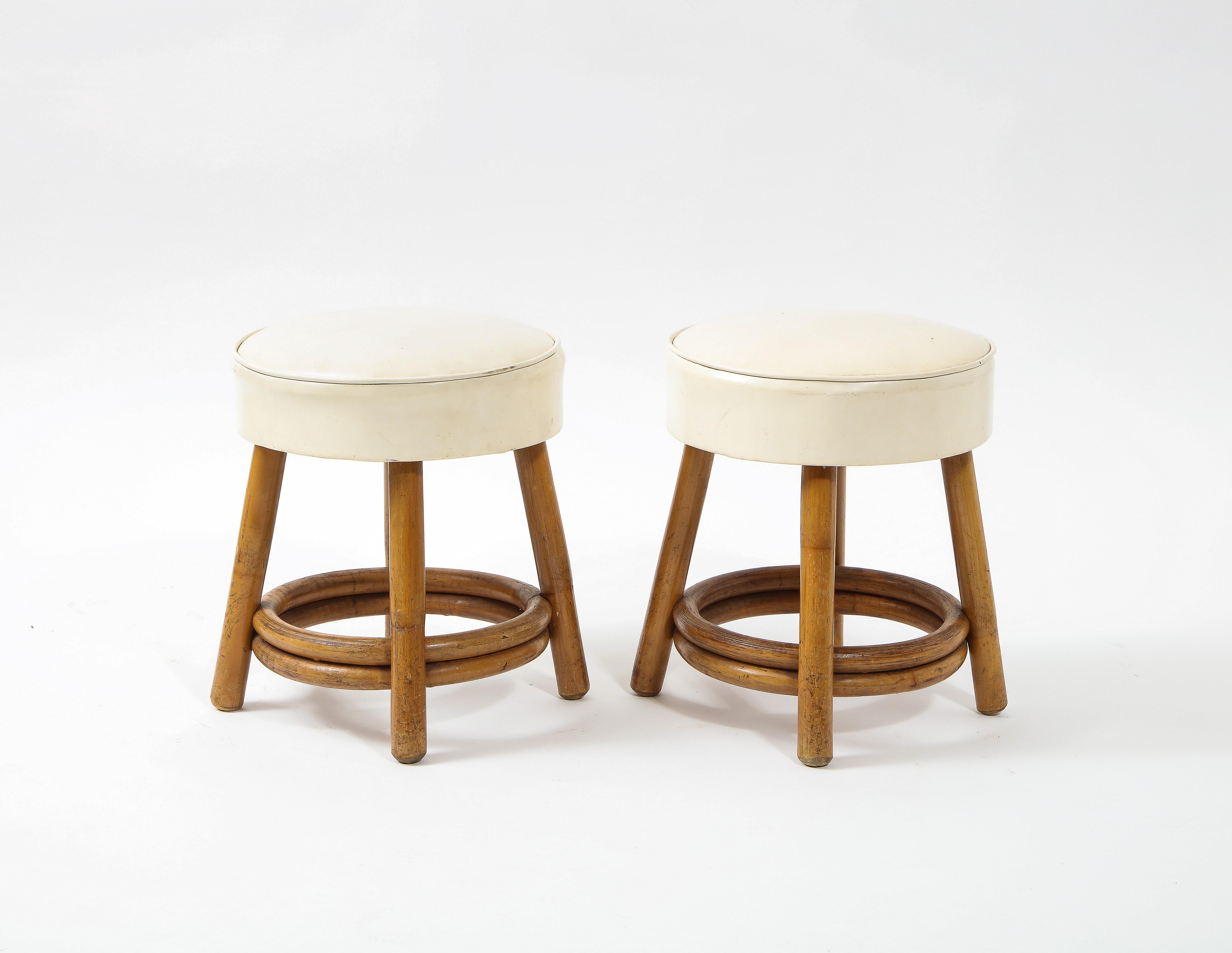 20th Century Pair of Round Bamboo Stools, USA 1960's