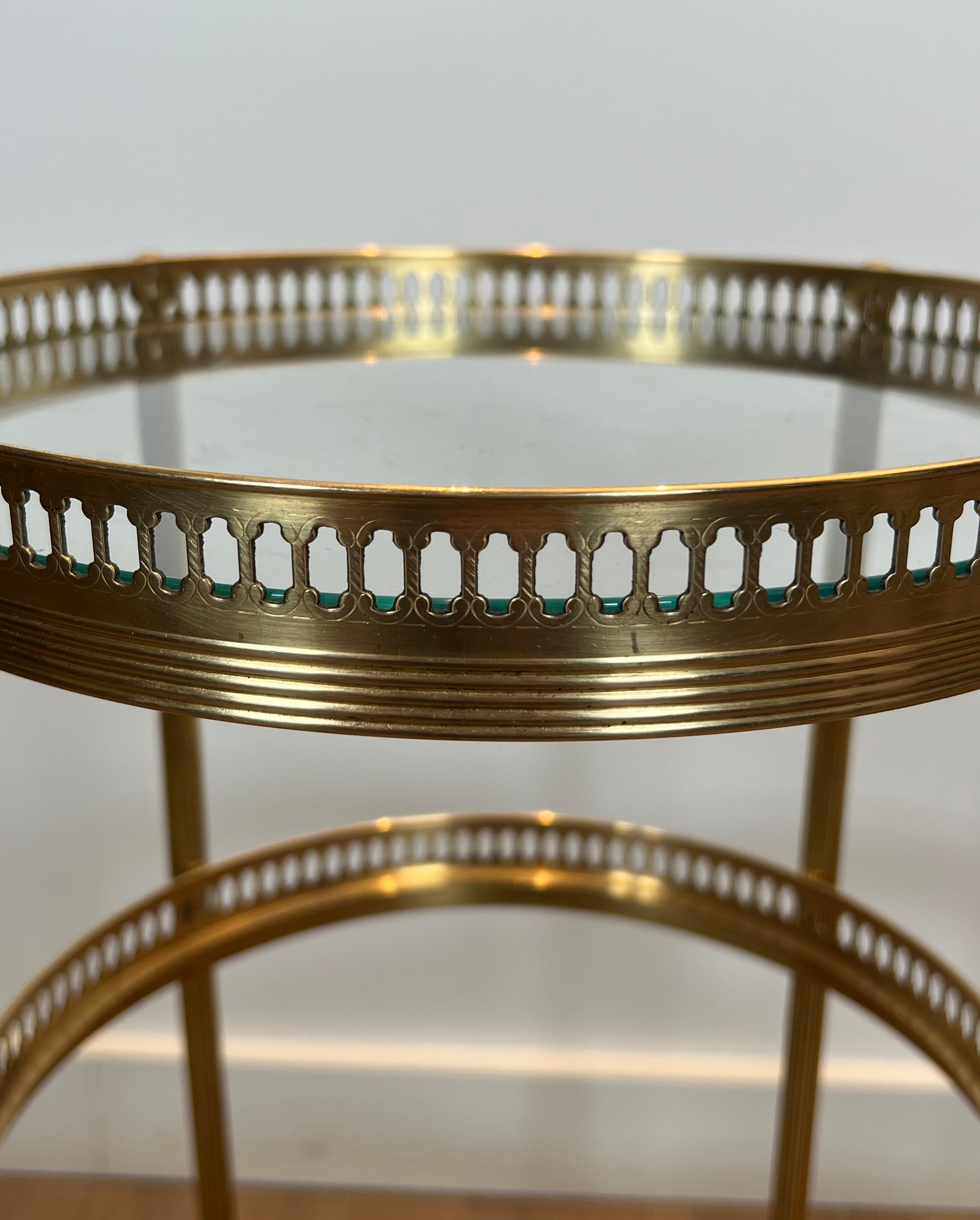 Pair of Round Bar Carts with Removable Upper Trays, Maison Jansen For Sale 3