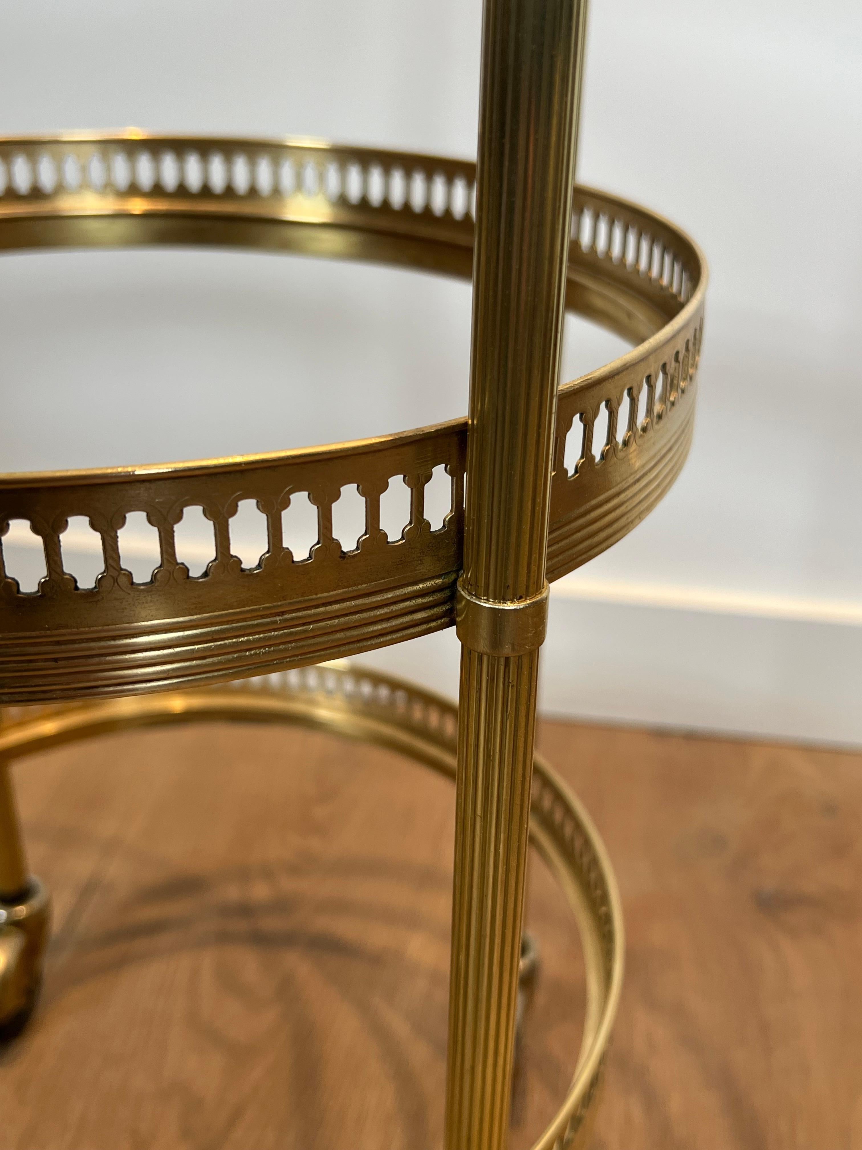 Pair of Round Bar Carts with Removable Upper Trays, Maison Jansen For Sale 4