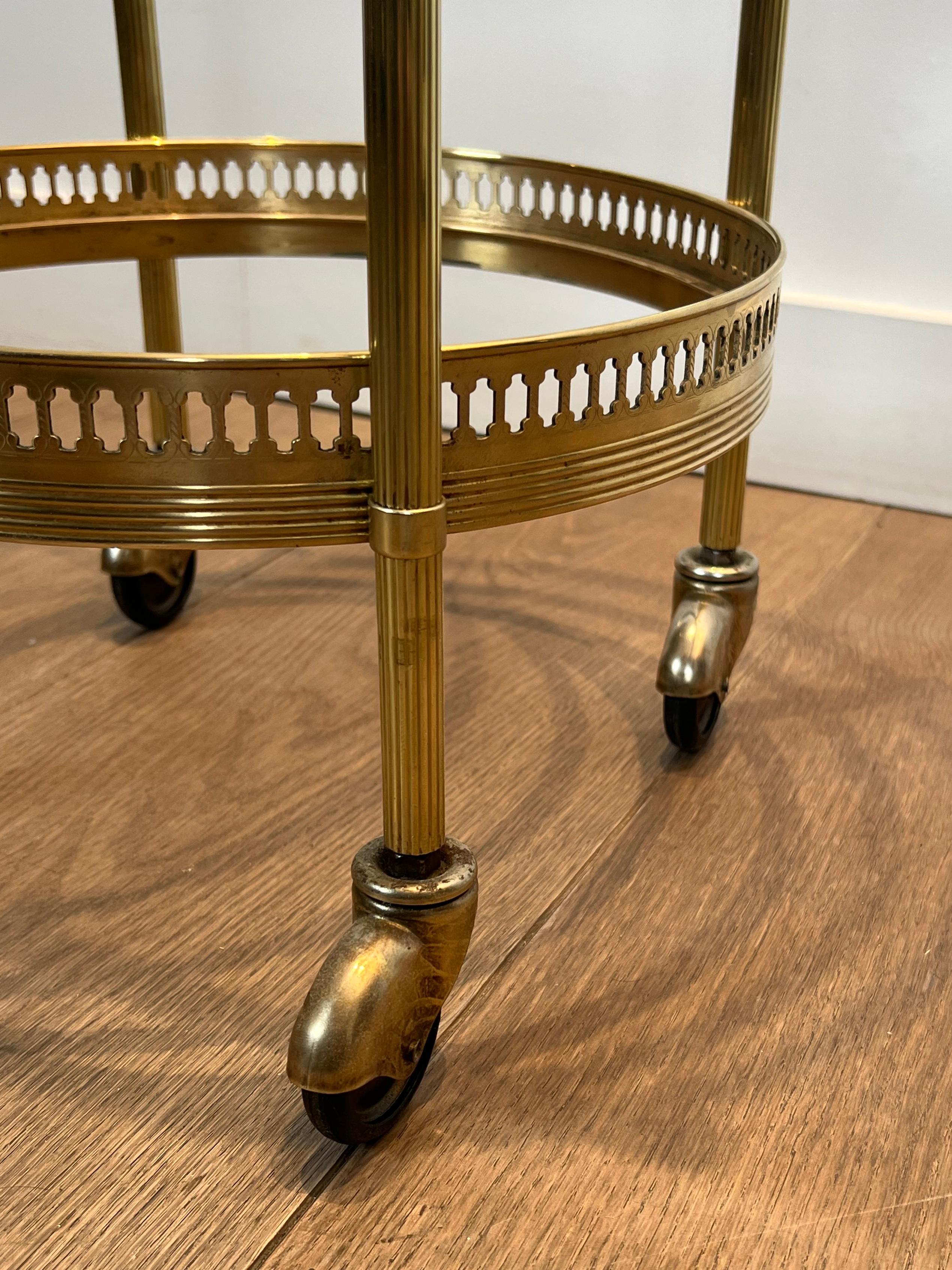 Pair of Round Bar Carts with Removable Upper Trays, Maison Jansen For Sale 5