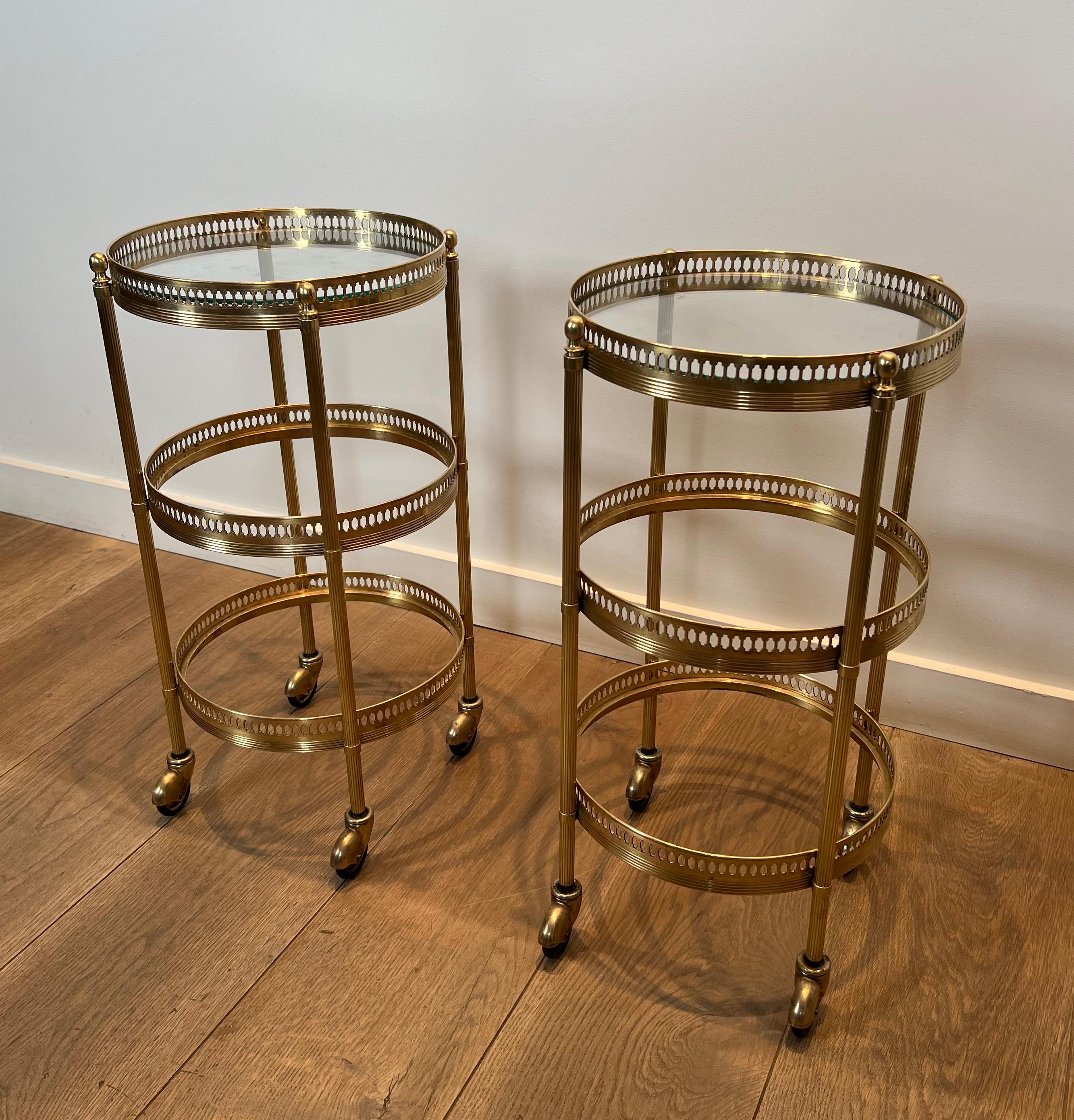 Pair of Round Bar Carts with Removable Upper Trays, Maison Jansen For Sale 6
