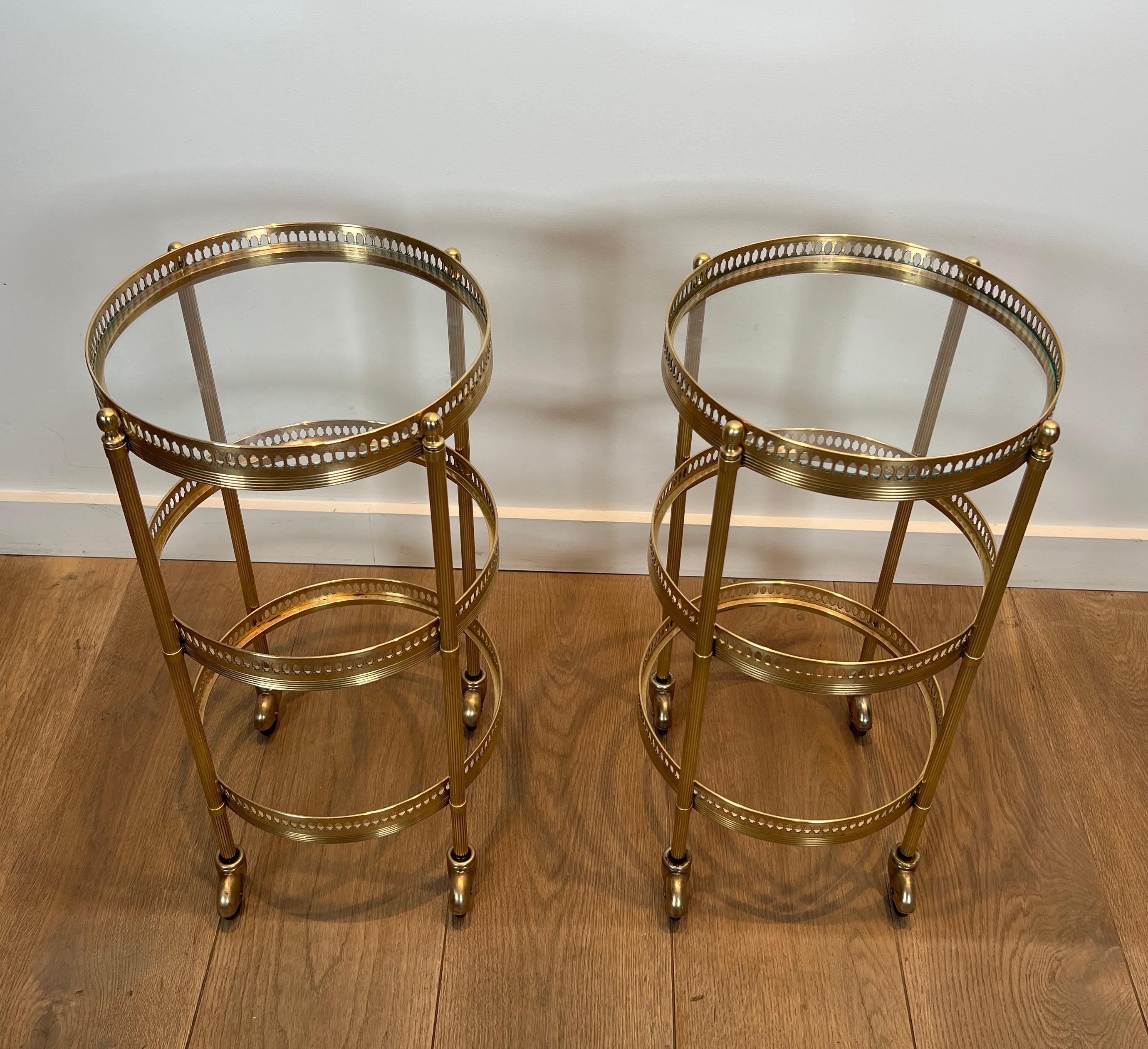 Pair of Round Bar Carts with Removable Upper Trays, Maison Jansen For Sale 7