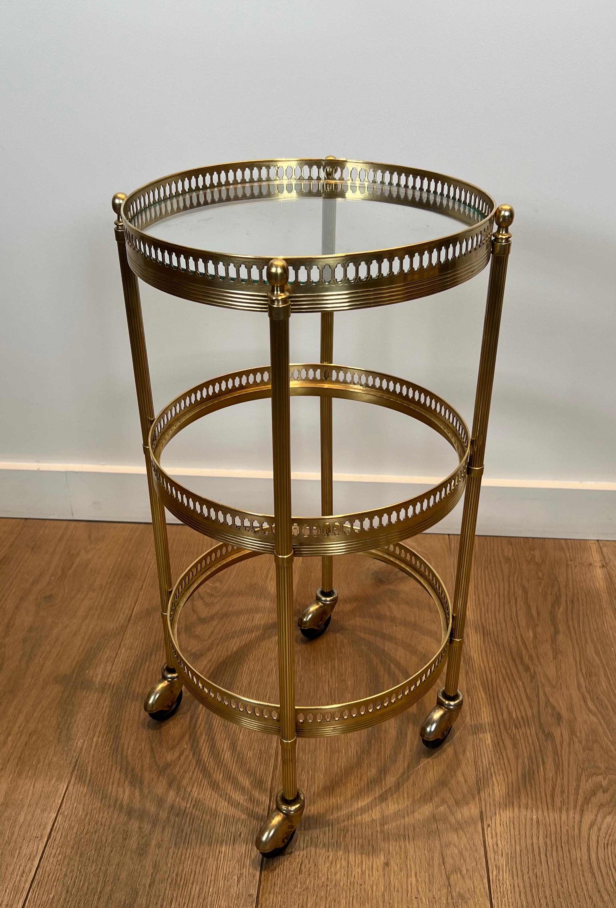 Pair of Round Bar Carts with Removable Upper Trays, Maison Jansen For Sale 8