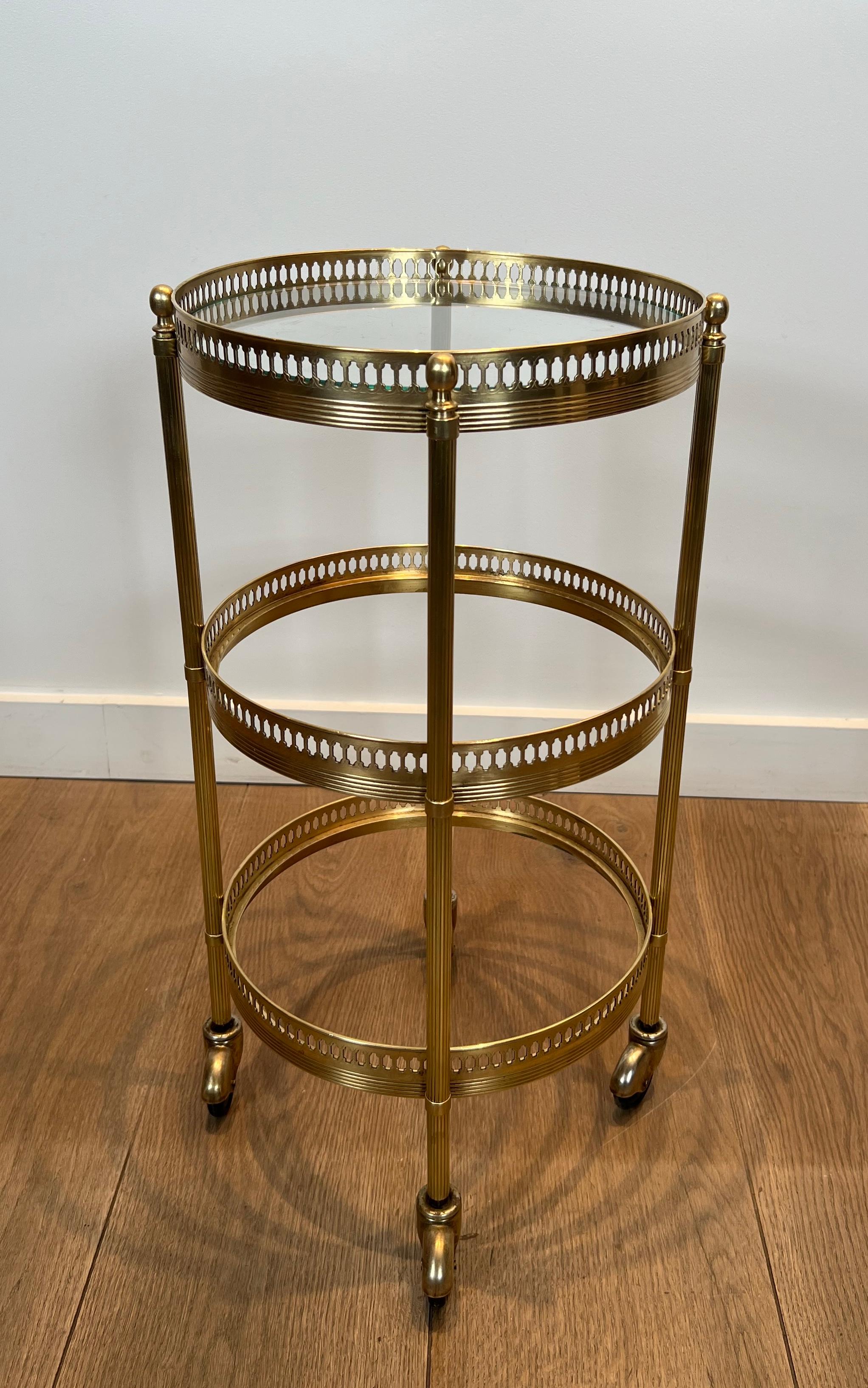 Pair of Round Bar Carts with Removable Upper Trays, Maison Jansen For Sale 9