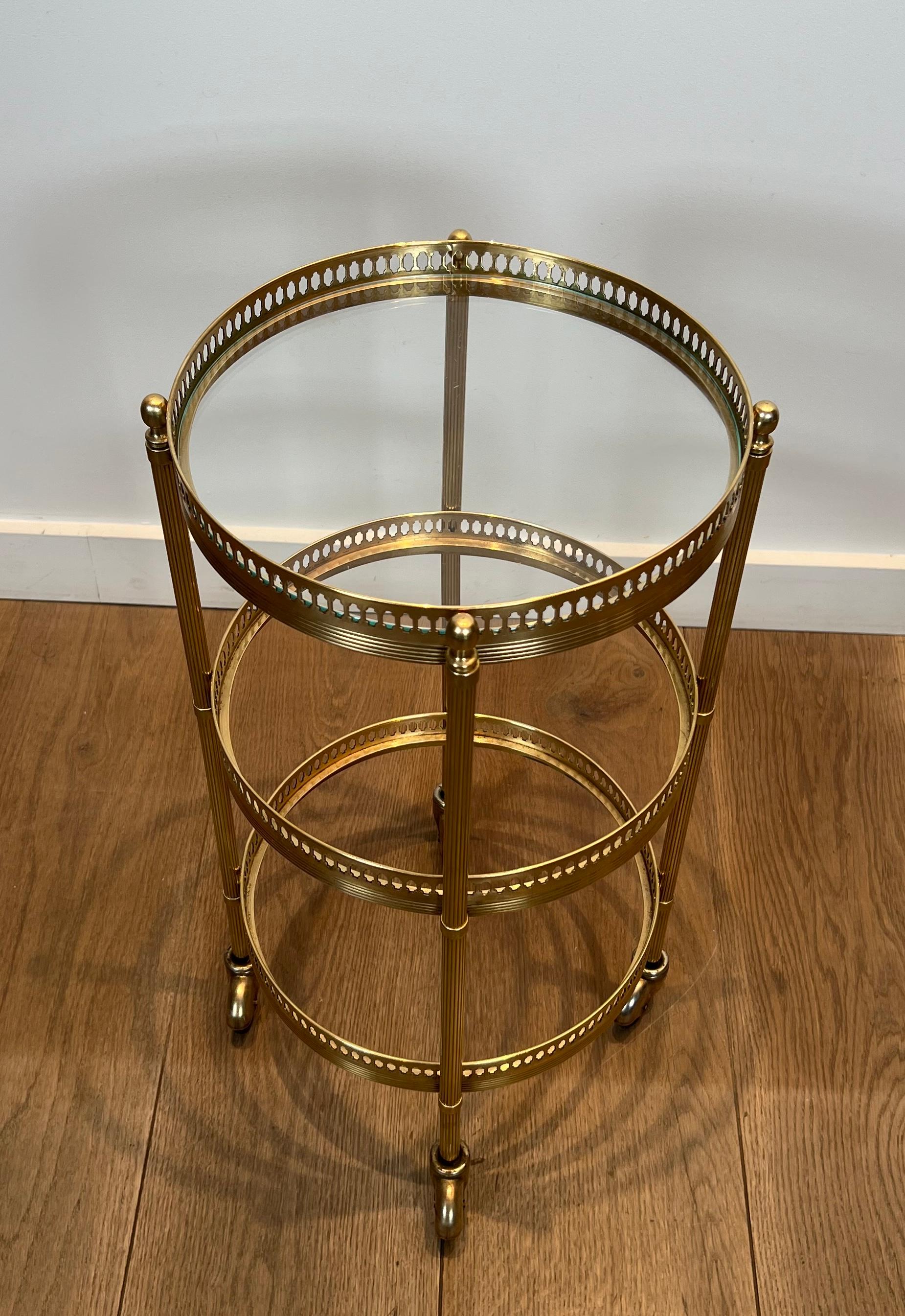 Pair of Round Bar Carts with Removable Upper Trays, Maison Jansen For Sale 10