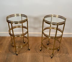 Pair of Round Bar Carts with Removable Upper Trays, Maison Jansen