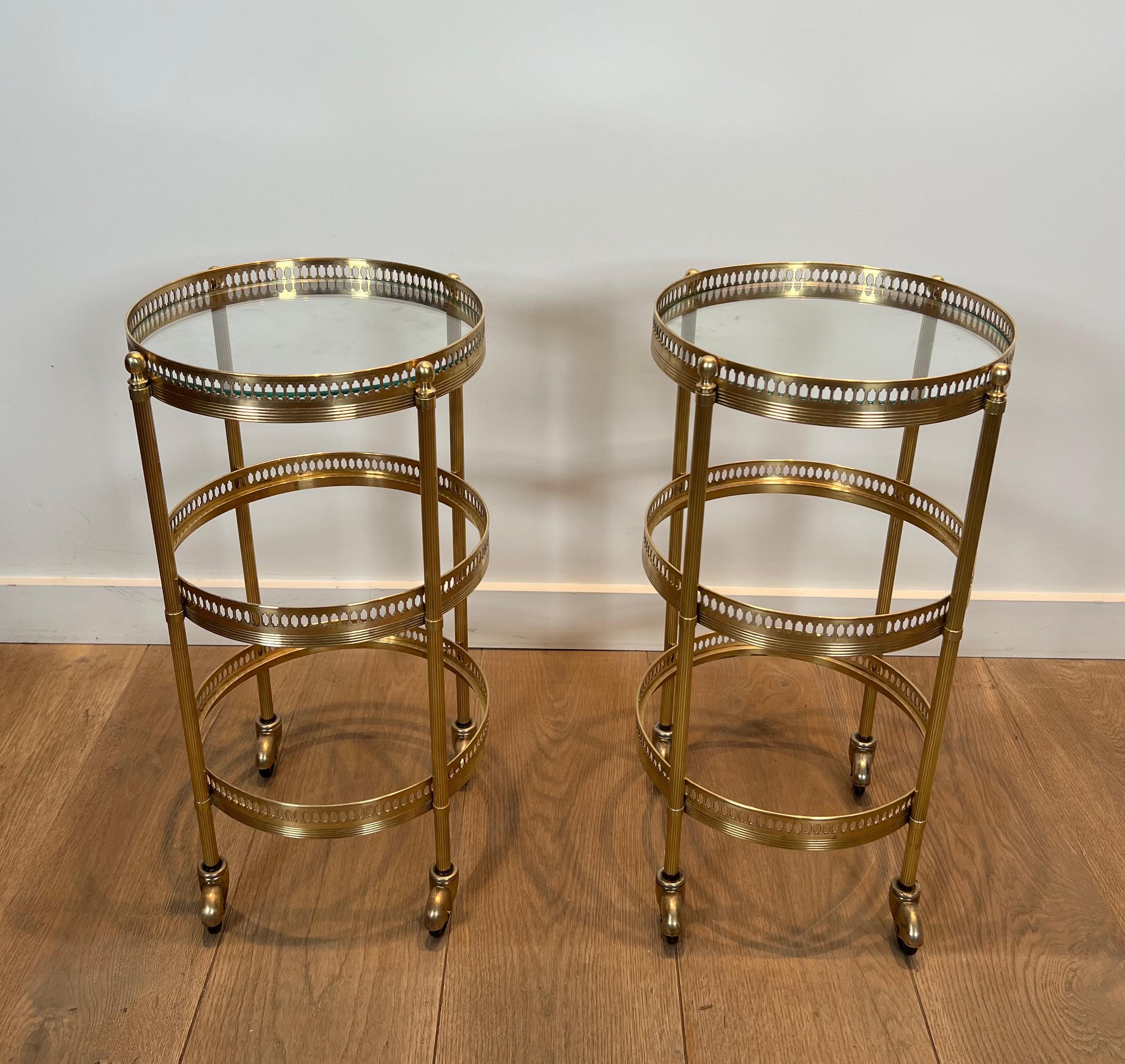 Neoclassical Pair of Round Bar Carts with Removable Upper Trays, Maison Jansen For Sale