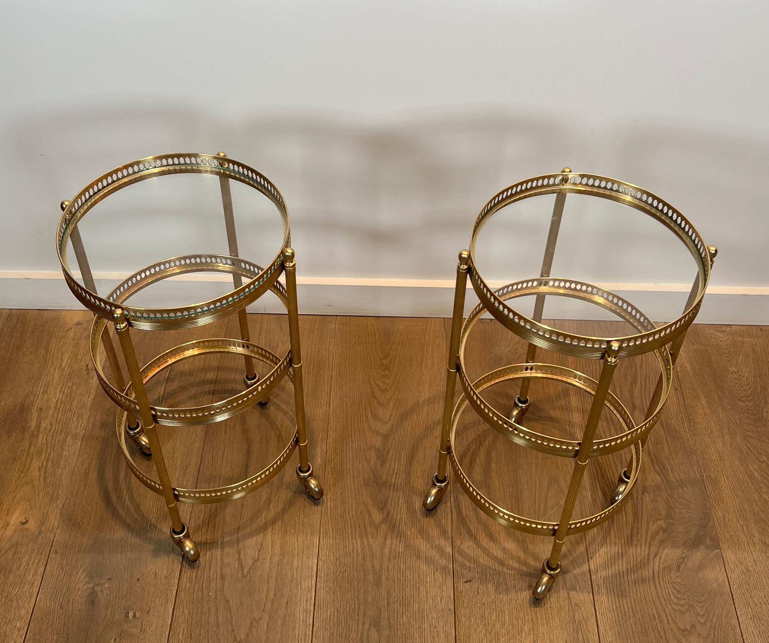 Mid-20th Century Pair of Round Bar Carts with Removable Upper Trays, Maison Jansen For Sale