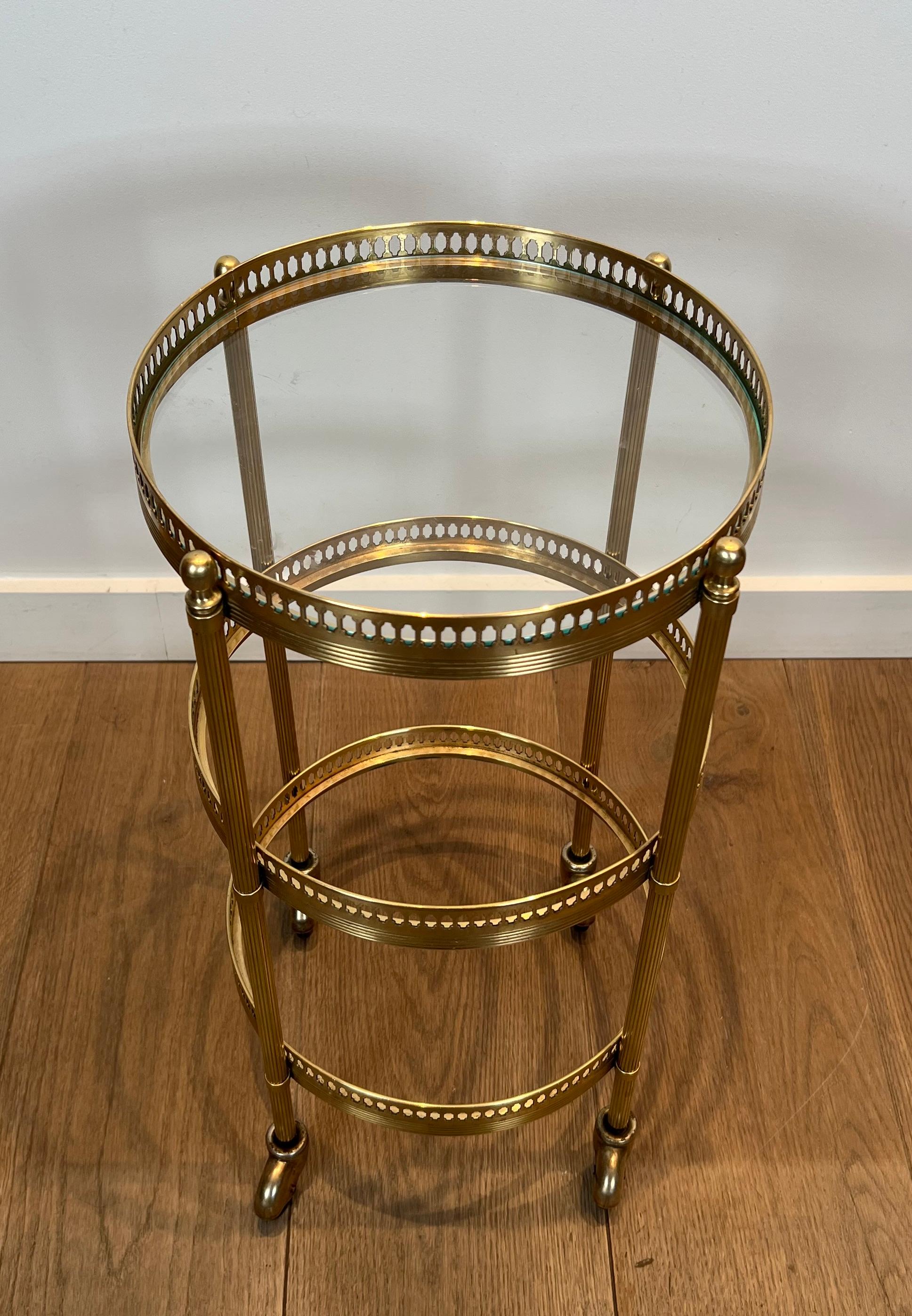Pair of Round Bar Carts with Removable Upper Trays, Maison Jansen For Sale 1