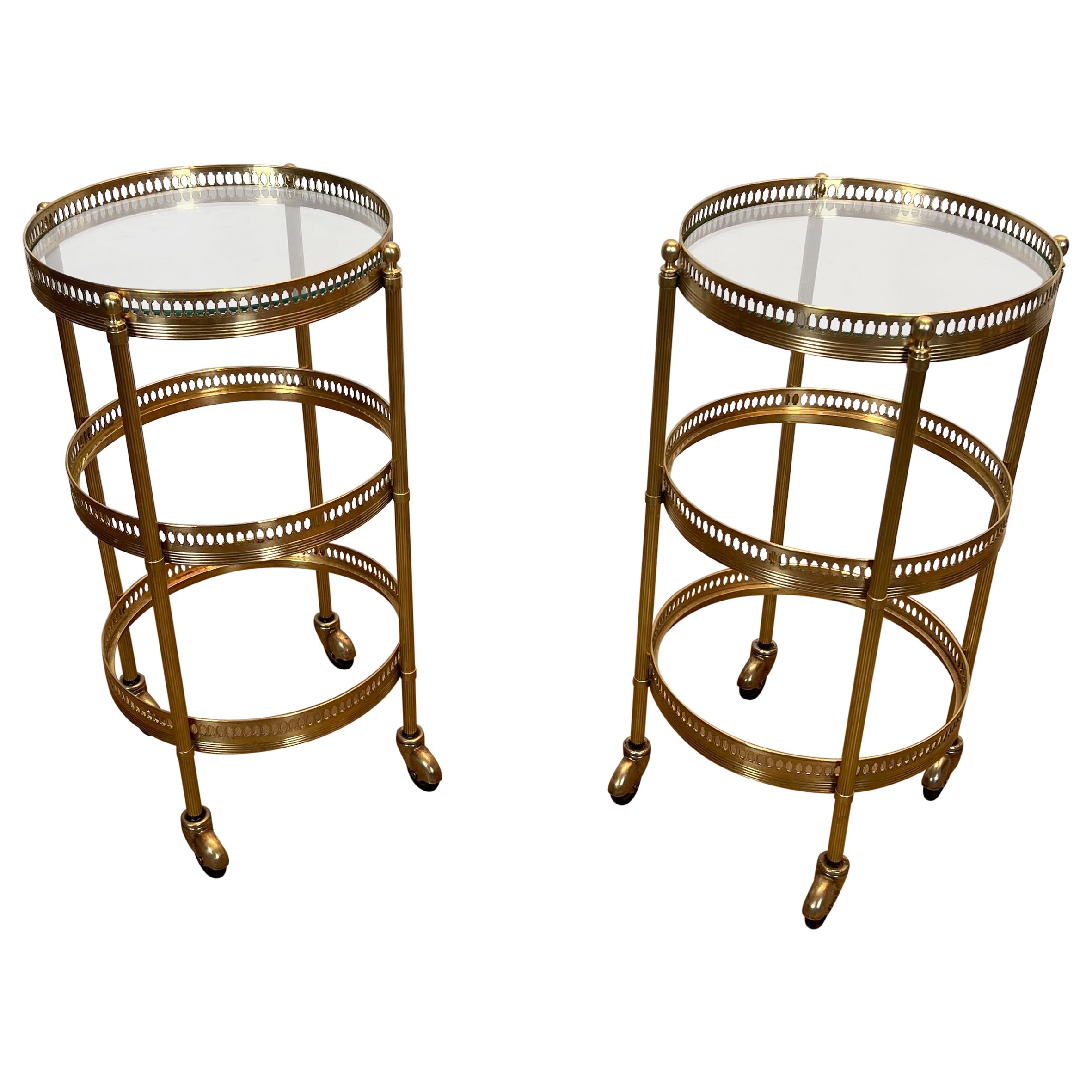 Pair of Round Bar Carts with Removable Upper Trays, Maison Jansen