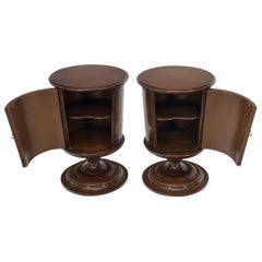 Pair of Round Barrel Shape One Door Compartment End tables Night Stands