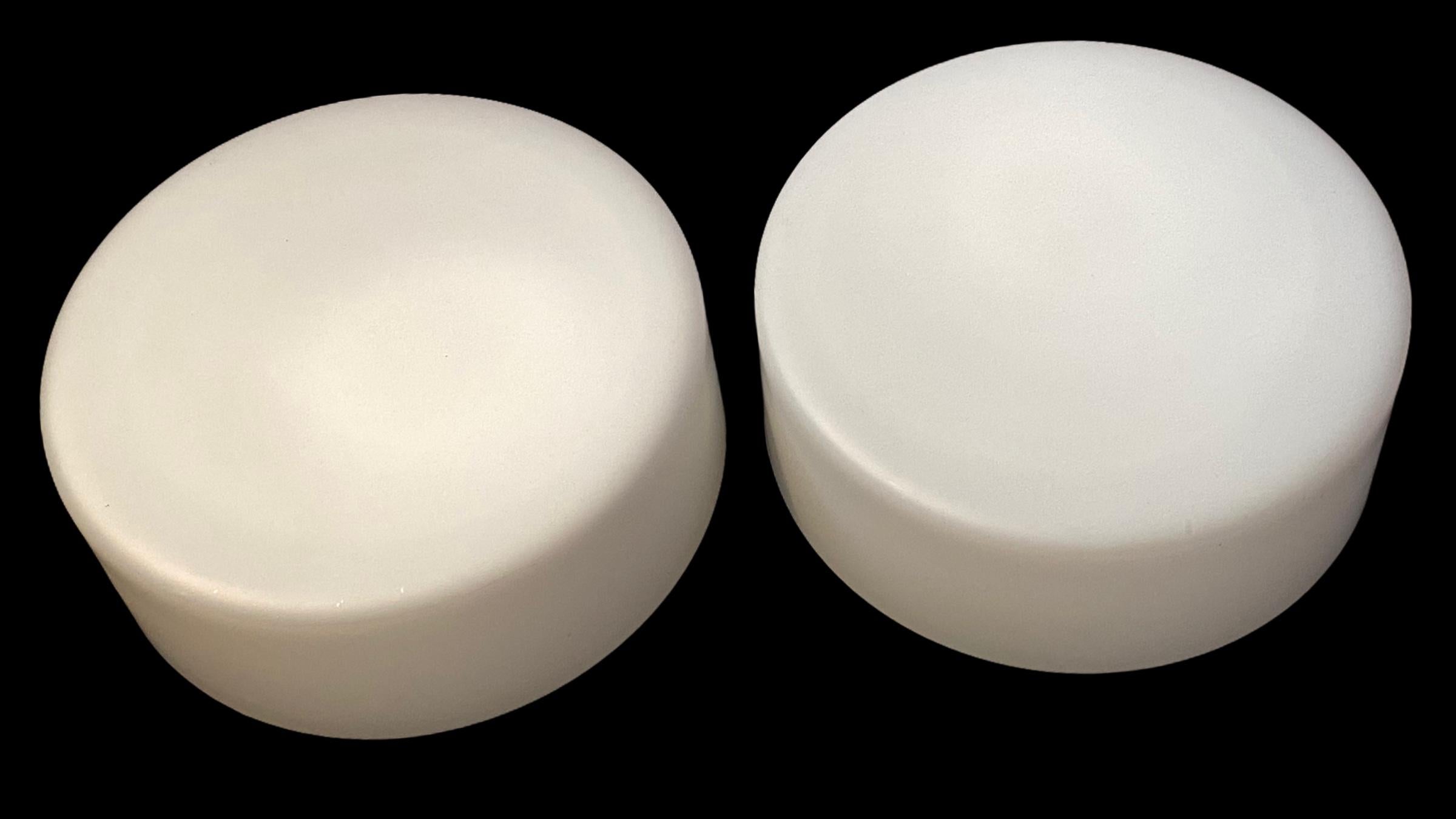 Mid-Century Modern Pair of Round Bauhaus Milk Glass Flush Mount Lights by RZB Leuchten, 1960s