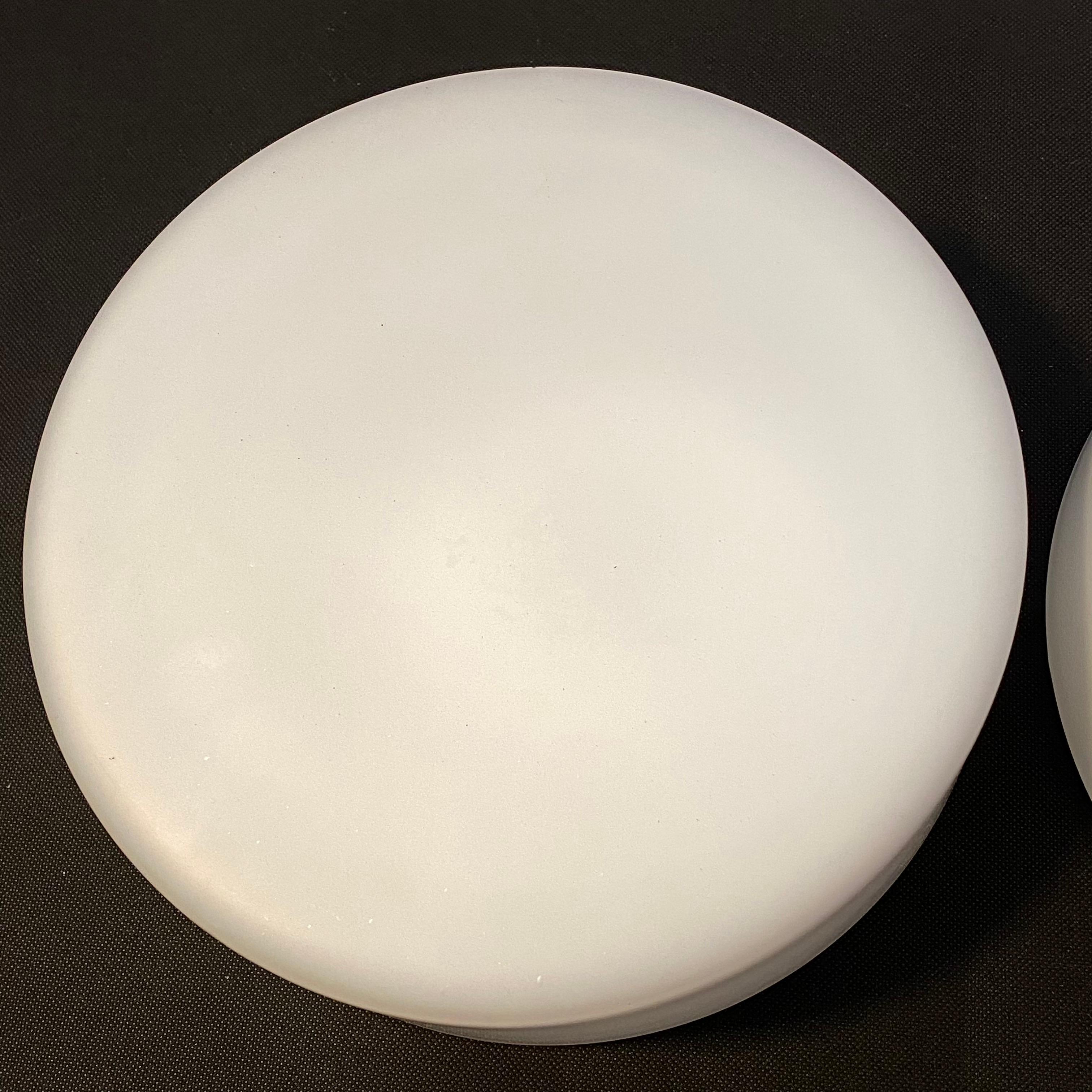 German Pair of Round Bauhaus Milk Glass Flush Mount Lights by RZB Leuchten, 1960s